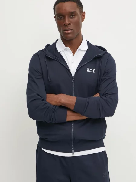 Geacă Ea7 Emporio Armani cu glugă albastru