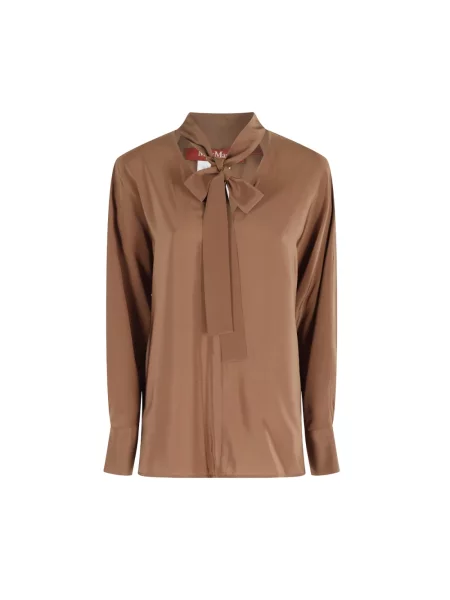 Jedwabna bluzka Max Mara Studio wiązana beżowa