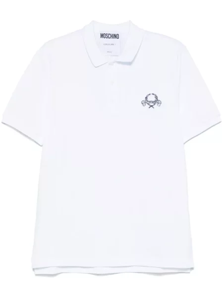 Polo Moschino cu broderie alb
