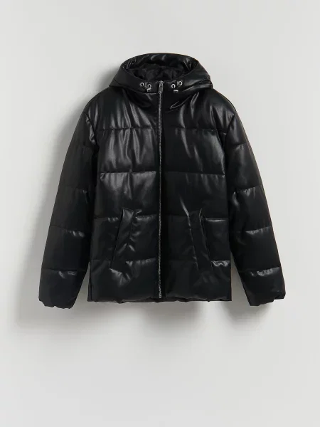 Стеганая кожаная куртка Reserved черная