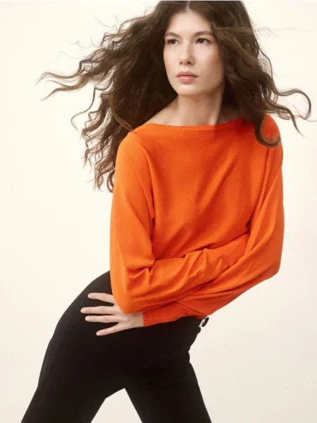 Reserved Блуза з еластичним оздобленням помаранчевий