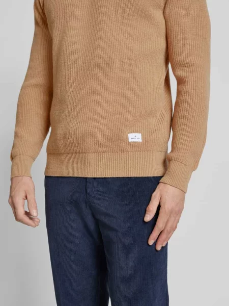 Sweter z wełny z naszywką z logo Manuel Ritz beżowy