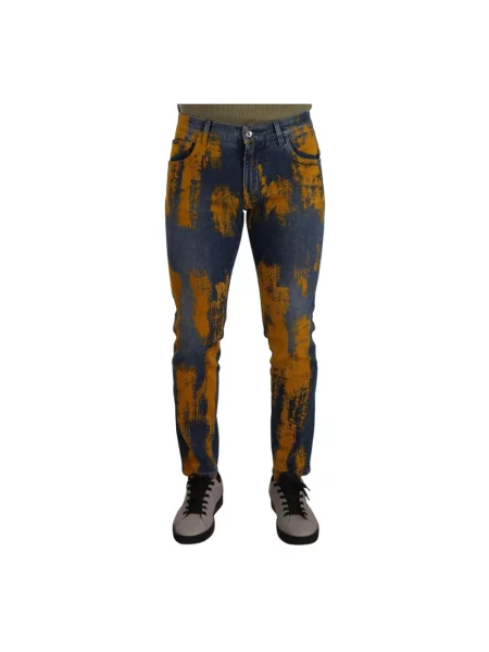 Skinny jeansy skinny Dolce And Gabbana ze stretchu niebieskie