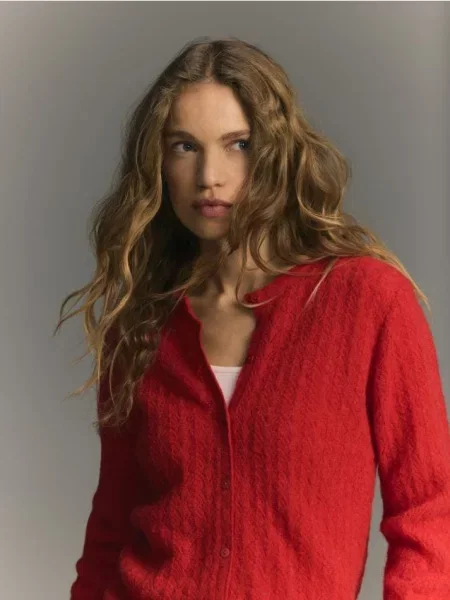 Reserved Cardigan cu adaos de lână de alpaca roșu