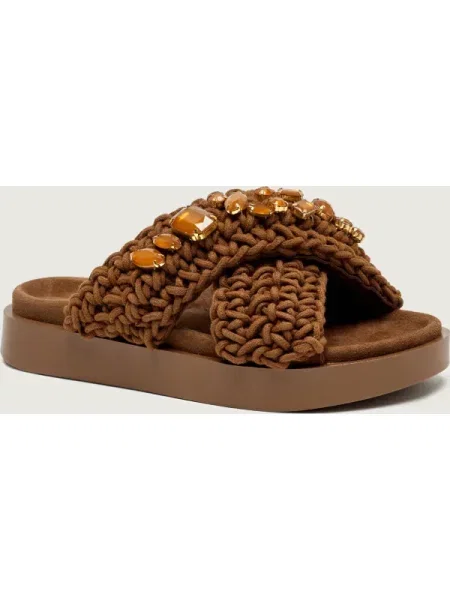 INUIKII Șlapi WOVEN STONES | piele întoarsă maro