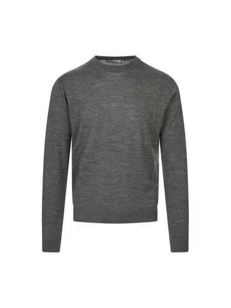 Sweter Canali wełniany z okrągłym dekoltem szary