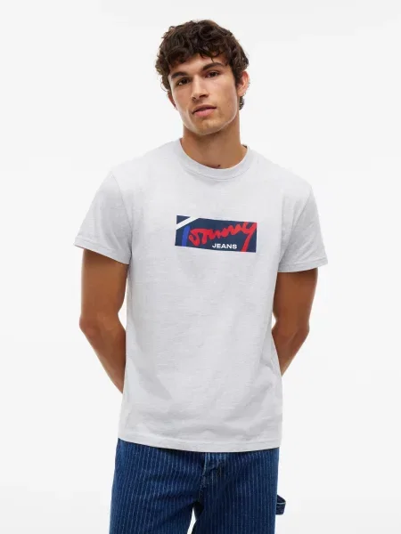 Tommy Jeans Tričko modrá / svetlosivá červená
