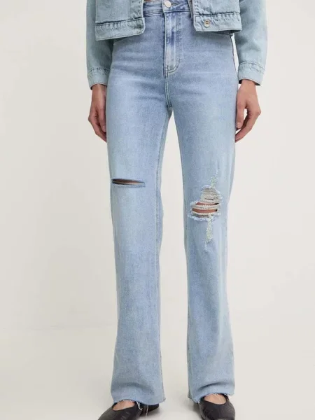 Дънки Answear Lab с висока талия синьо