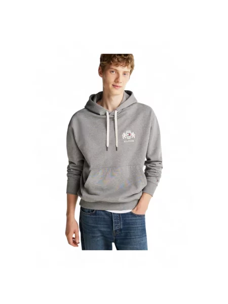 Haftowana bluza polarowa Tommy Hilfiger polarowa ze sznurkiem szara