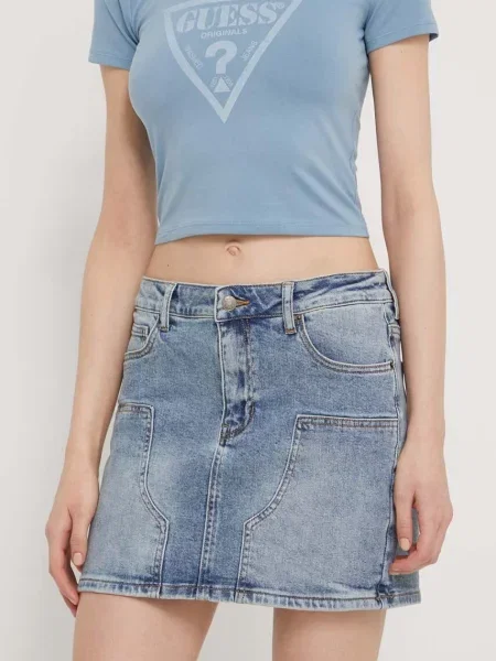 Džínová sukně Guess Originals mini pouzdrová modré