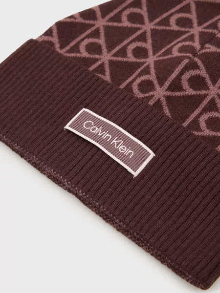 Вовняна шапка Calvin Klein з принтом коричнева