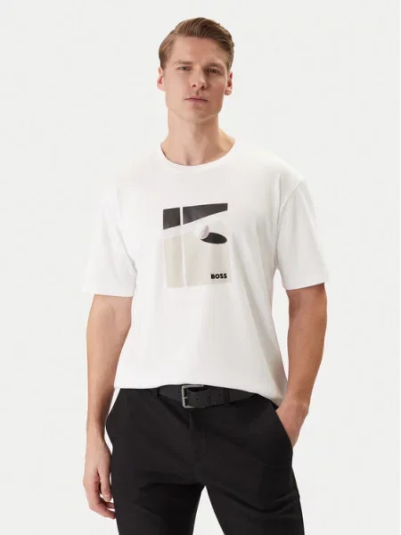 T-shirt o kroju relaxed fit z czystej bawełny model ‘JOIN’ Boss Green biała