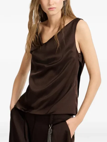 Top Brunello Cucinelli din satin maro