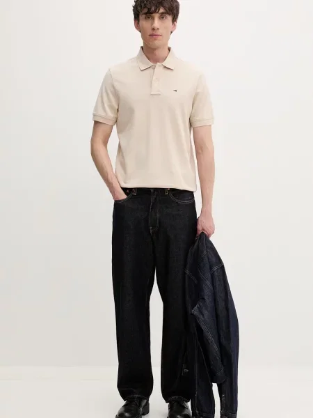 Tricou polo Tommy Jeans bej