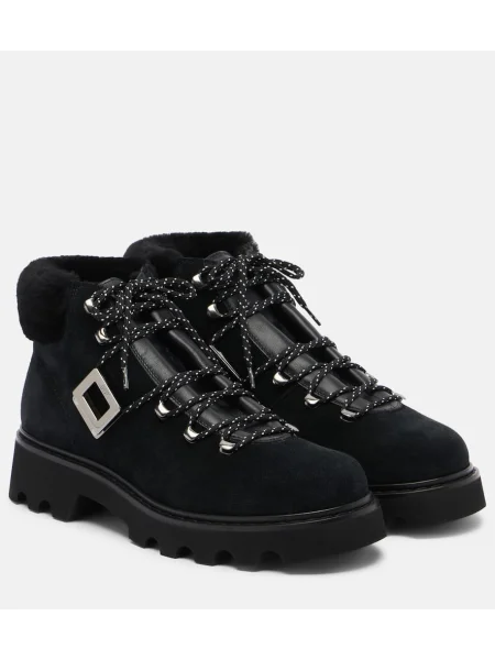 Botine Roger Vivier cu șireturi din piele de căprioară negru