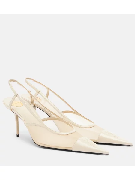 Pantofi cu toc Saint Laurent din piele slingback alb