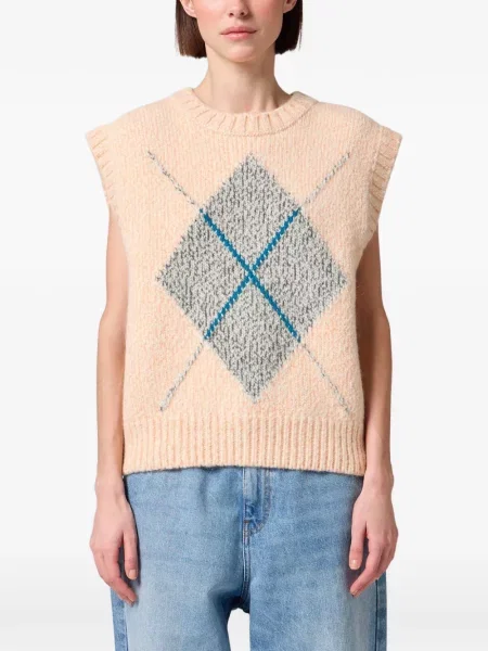 Pulover Msgm tricotate cu model argyle portocaliu