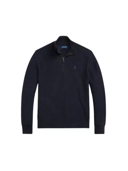 Polo Ralph Lauren sweter COTTON lekki z półgolfem granatowy
