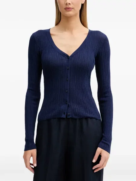 Lung cardigan Sisley tricotate albastru