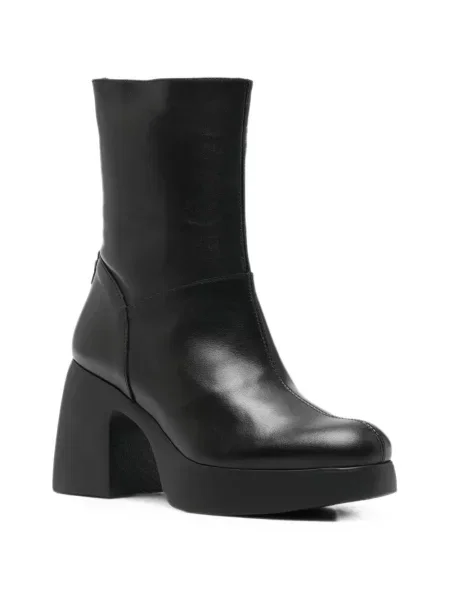 Cizme scurte Wonders din piele cu platformă negru