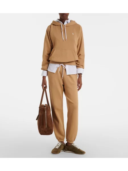 Hanorac cu glugă Polo Ralph Lauren din jerseu bej