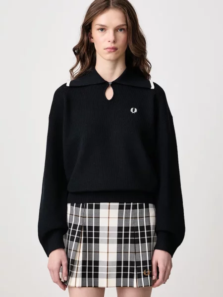 Fred Perry sweter z dodatkiem wełny granatowy