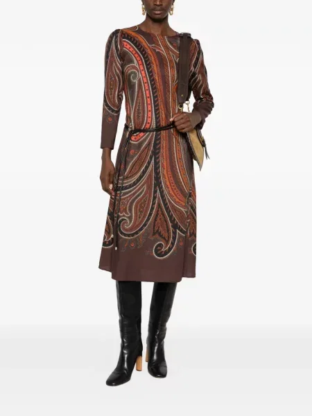 Lung rochie Etro cu imagine cu model paisley maro