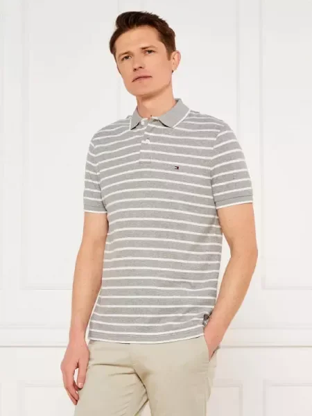 Tommy Hilfiger Tenisz póló len hozzáadásával szürke
