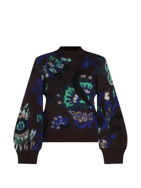 Pulover Sacai cu broderie cu model floral maro