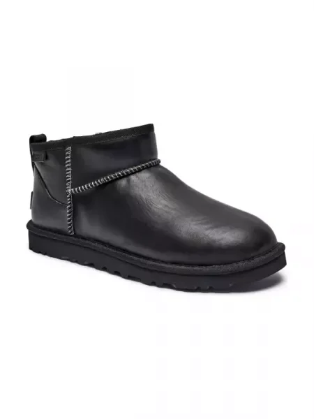 UGG De piele bocanci CLASSIC ULTRA MINI cu adaos de lână negru