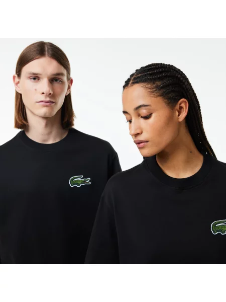 Lacoste Koszulka Unisex Loose Fit Large Z Organicznej Bawełny Ze Wzorem Krokodyla czarna