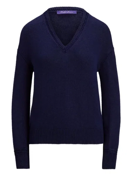 Pulover Ralph Lauren Collection tricotate cu decolteu în V albastru