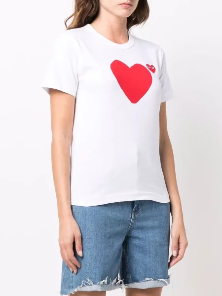 Tričko Comme Des Garçons Play se srdcovým vzorem bílé