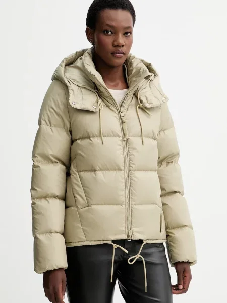 Kurtka puchowa o pudełkowym kroju z odpinanym kapturem Marc O'polo zielona