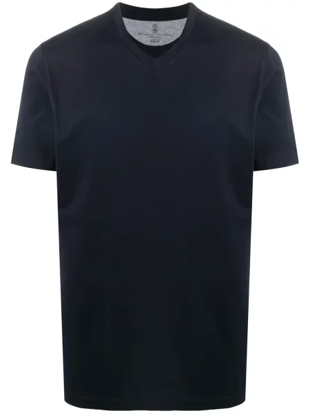 Tricou Brunello Cucinelli cu decolteu în V albastru