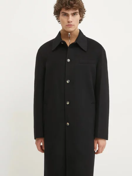 Вълнено палто Nanushka JANNO преходен модел с уголемена кройка черно