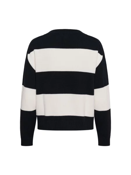 Dzianinowy sweter Part Two w paski z dekoltem w serek niebieski