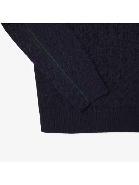 Lacoste Sweter Warkoczowy granatowy