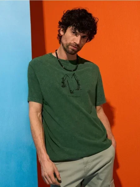 Sinsay koszulka z efektem sprania zielony