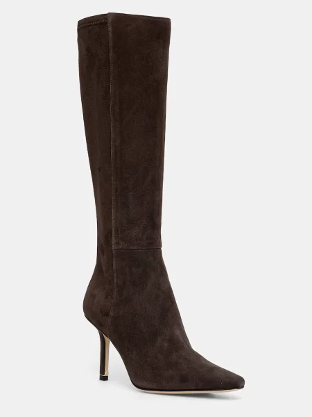 Велурени ботуши BOSS Charlize с тънък кафяво