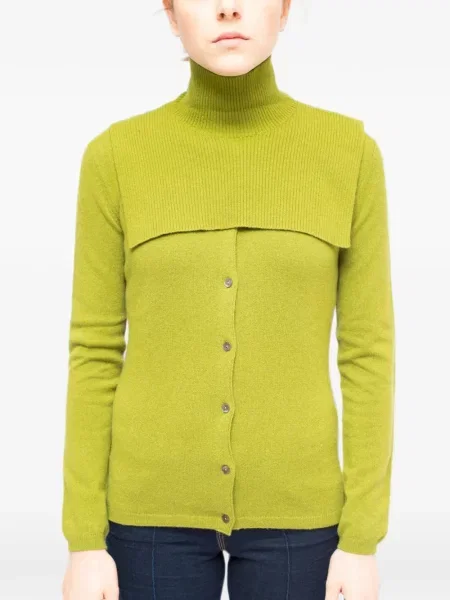 Fular La Rose tricotate cu jabot verde