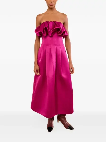 Rochie midi Ulla Johnson cu volane fără bretele roz