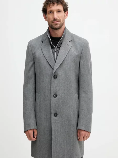 Палто с вълна BOSS сиво