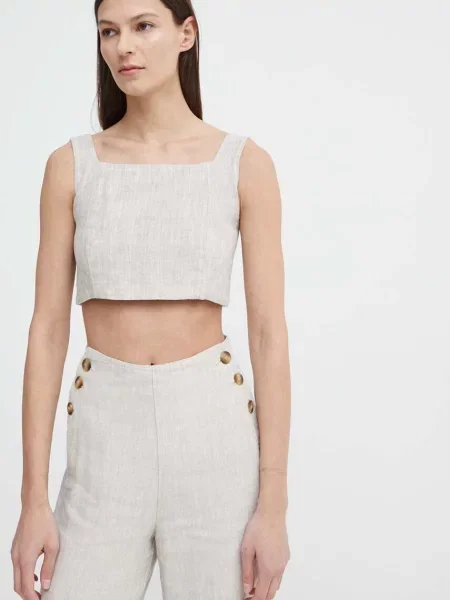 Ленена блуза Alohas с меланжов десен бежово