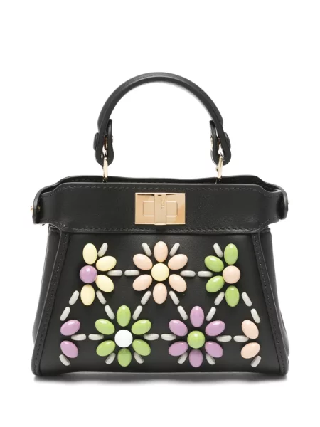 Virágos gyöngyös shopper táska Fendi fekete