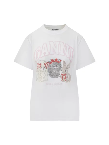Koszulka z nadrukiem Ganni z nadrukiem biała