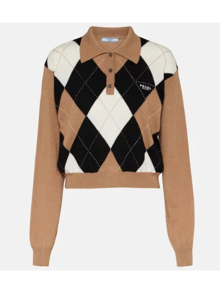 Pulover Prada din cașmir cu model argyle maro