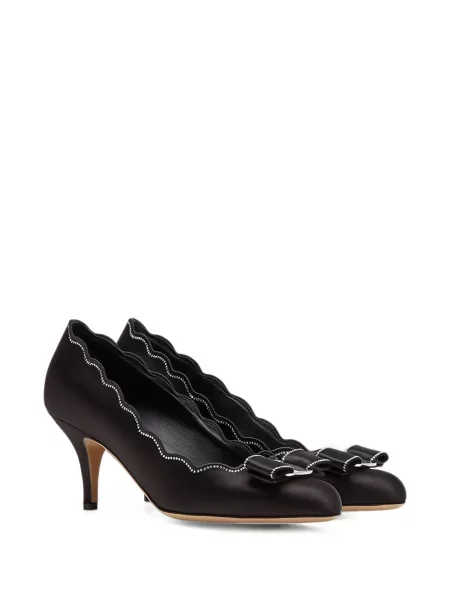 Pantofi cu toc Ferragamo cu funde negru
