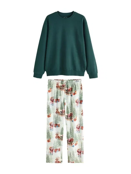 Next Pijama lungă crem / galben / verde închis roșu