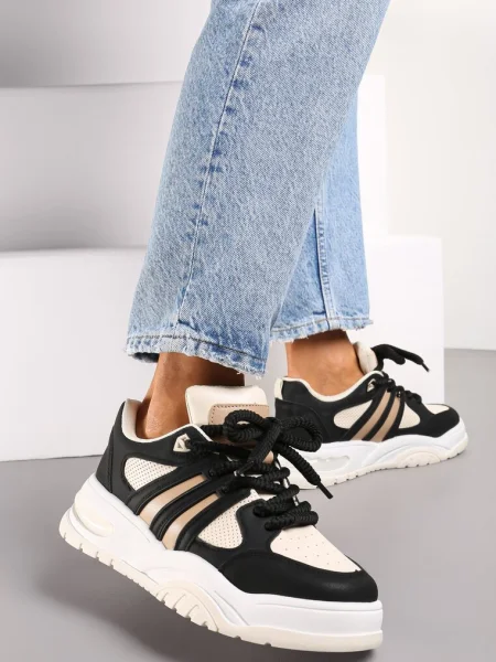 Sneakersy na Grubej Podeszwie z Brokatem Lenema czarne